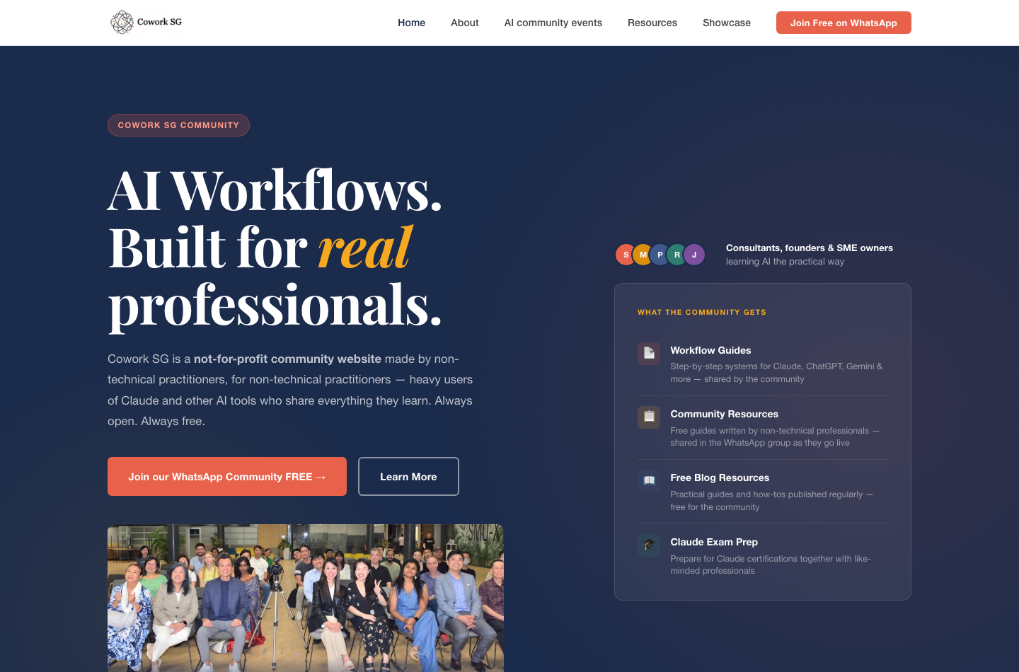 Screenshot of Claude Cowork SG website