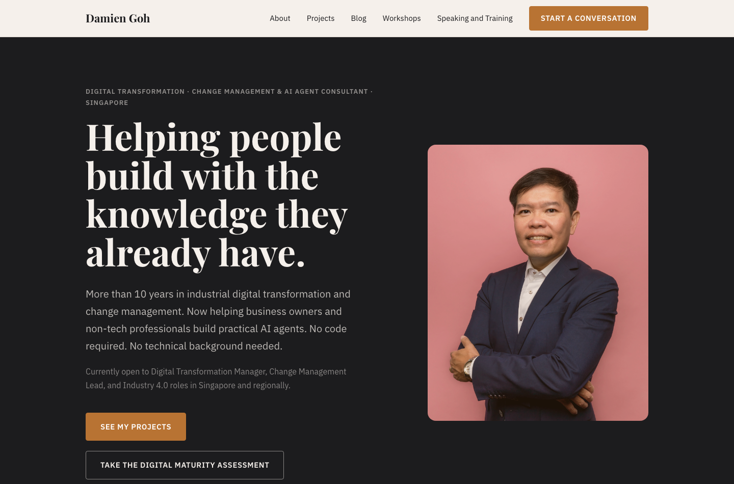 Screenshot of Damien Goh website