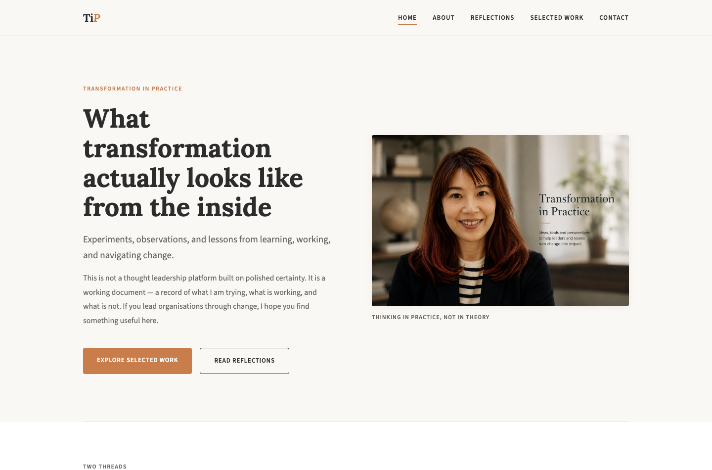 Screenshot of Transformation in Practice website