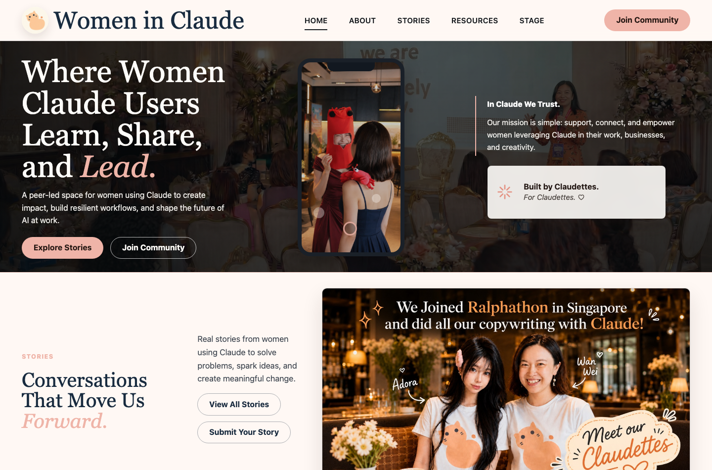 Screenshot of Women in Claude website
